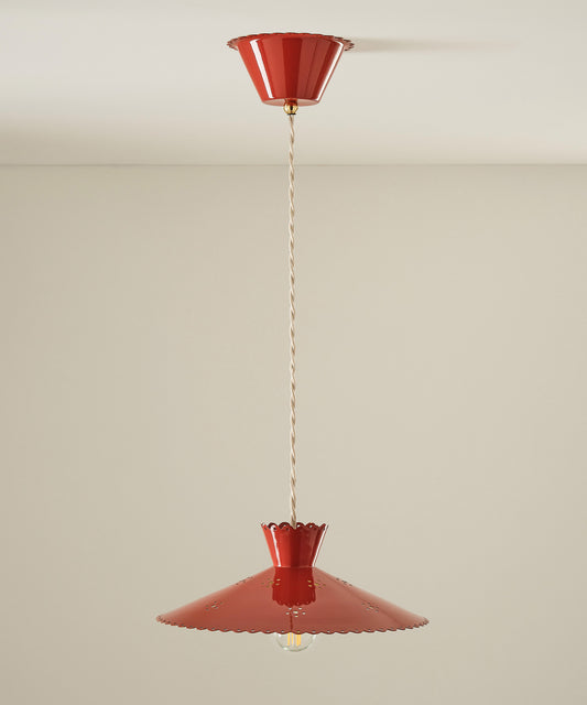 Floral Brass Pendant, Red