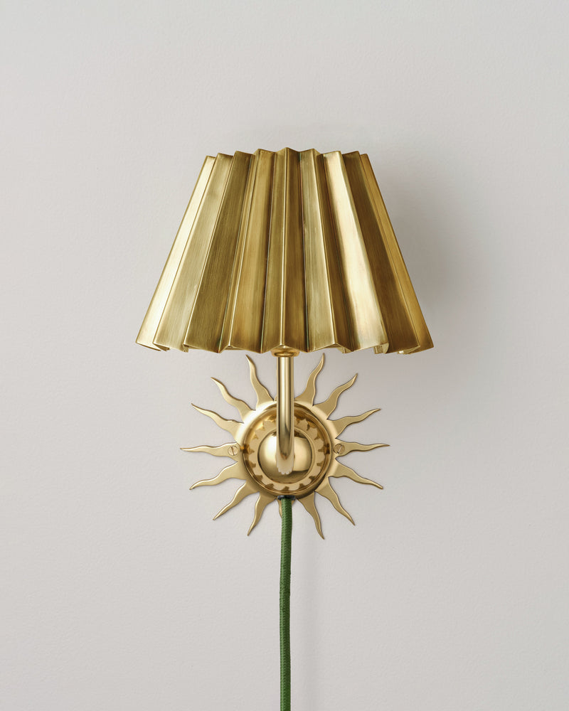 Sunburst Plug In Wall Light, Polished Brass