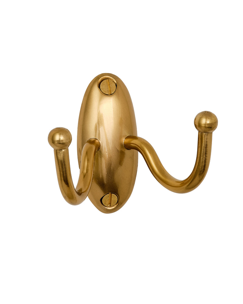 Tay Double Hook, Aged Brass