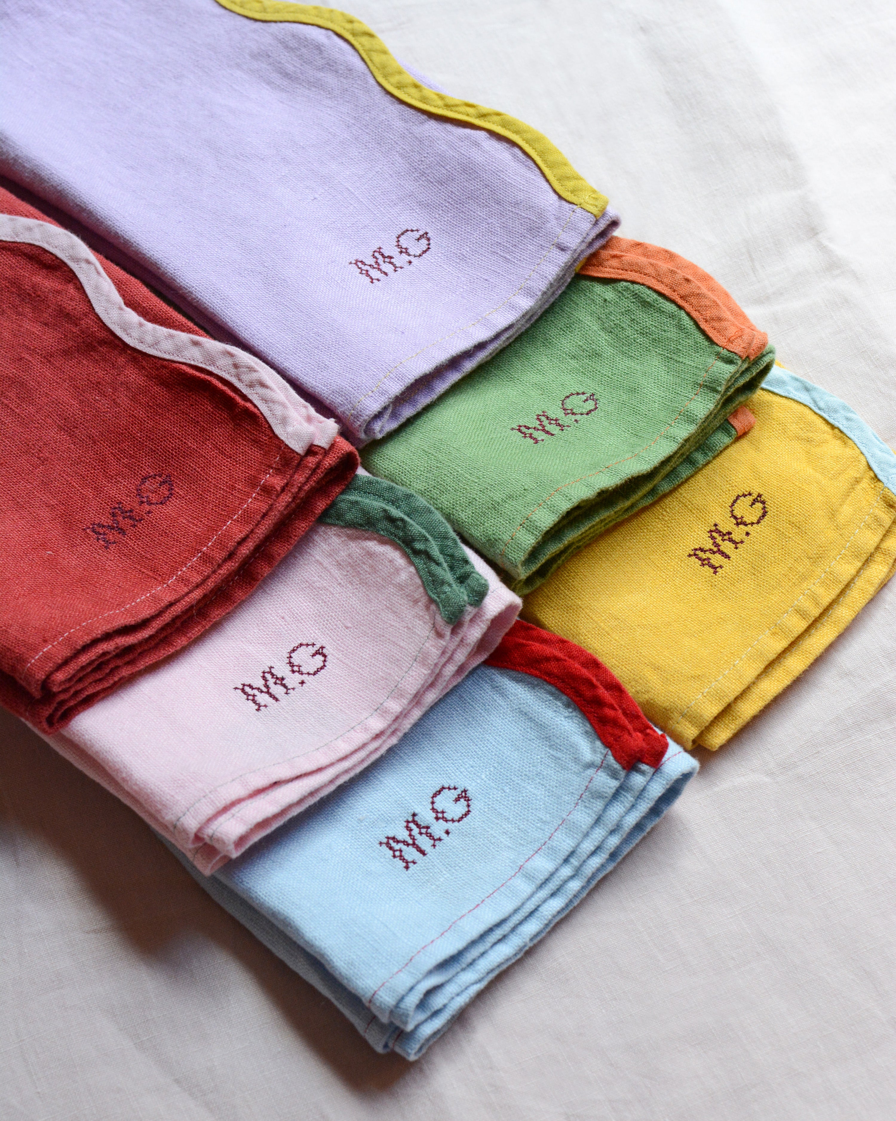 Scallop Linen Napkins, Set Of 6, Mixed
