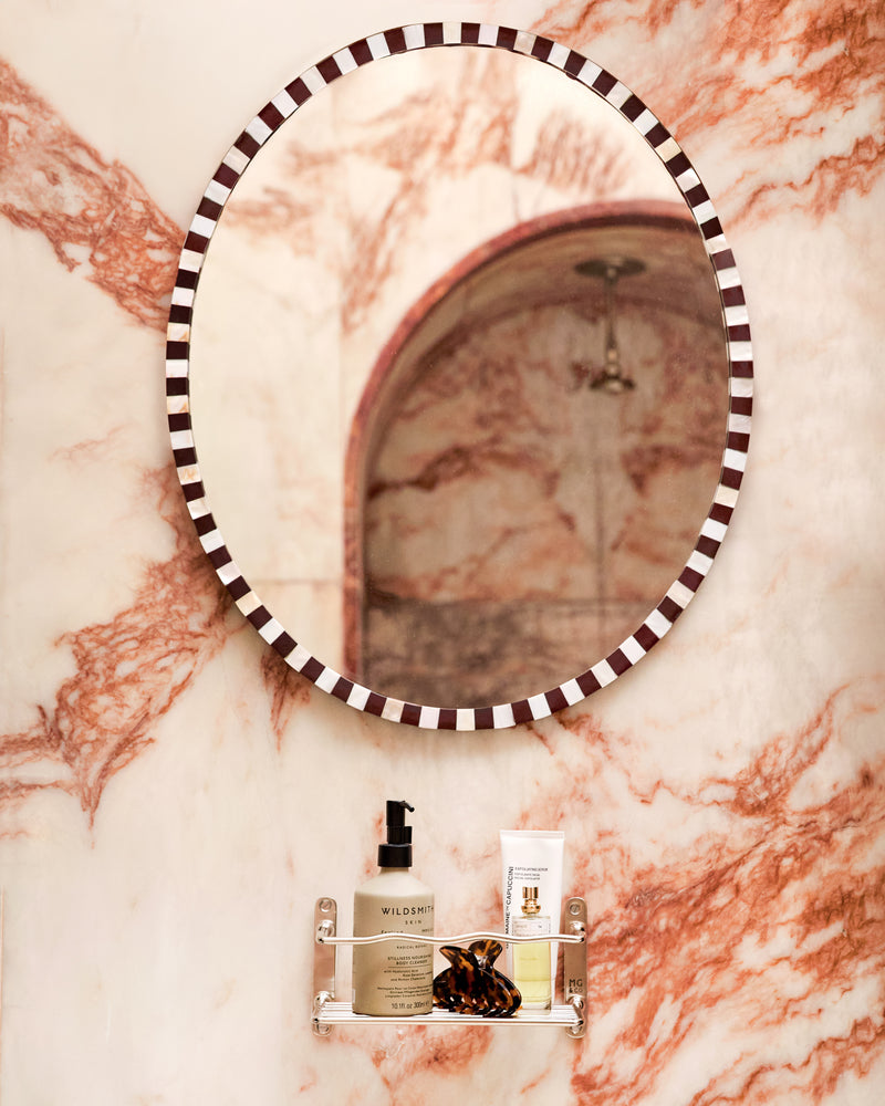 Oval Pearl Mirror, Chocolate