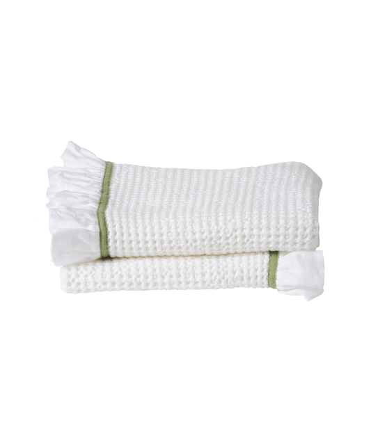 Waffle Cotton Hand Towels, Set of 2, Sage Green