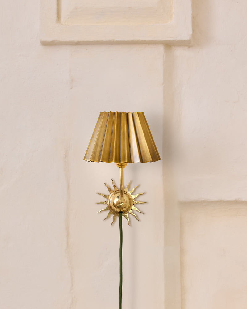 Sunburst Plug In Wall Light, Polished Brass