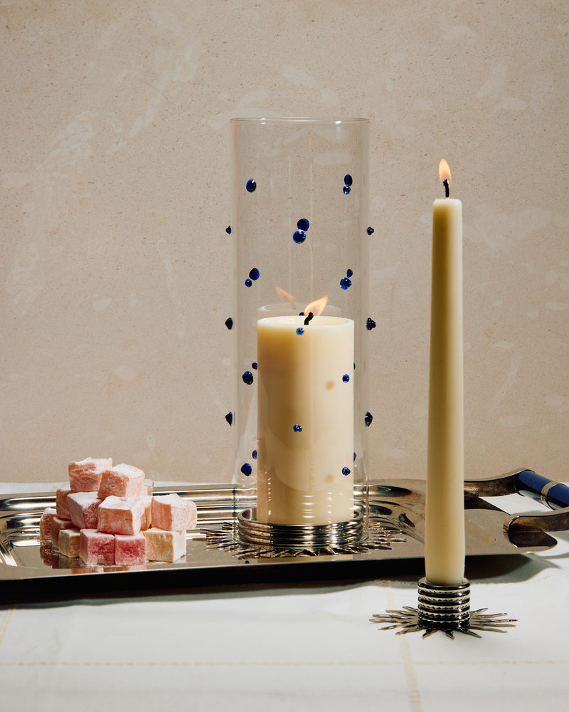 Embellished Glass Hurricane, Lapis