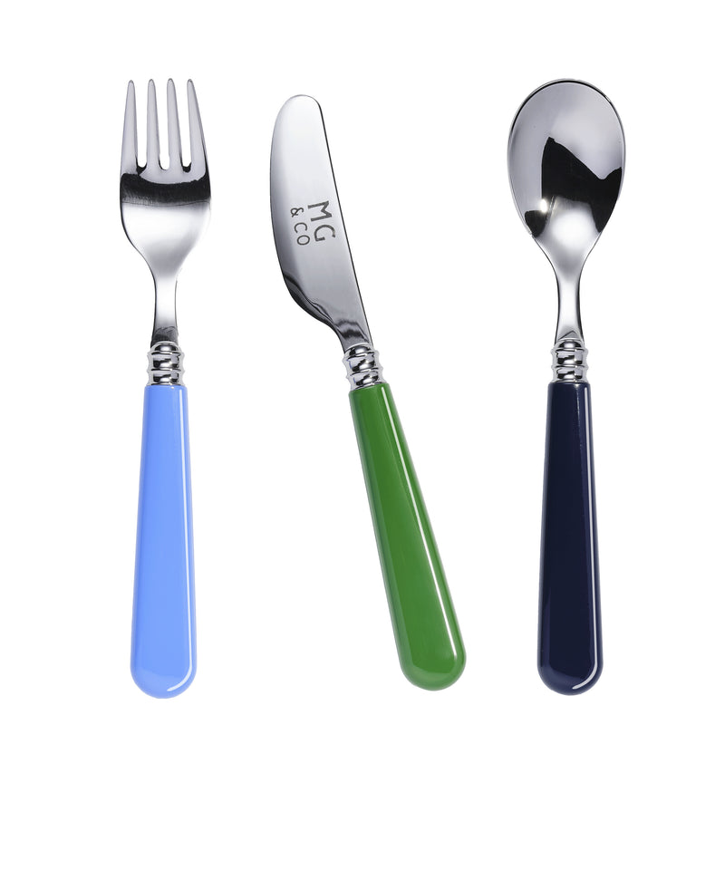 3 Piece Kids Cutlery Set, Blues