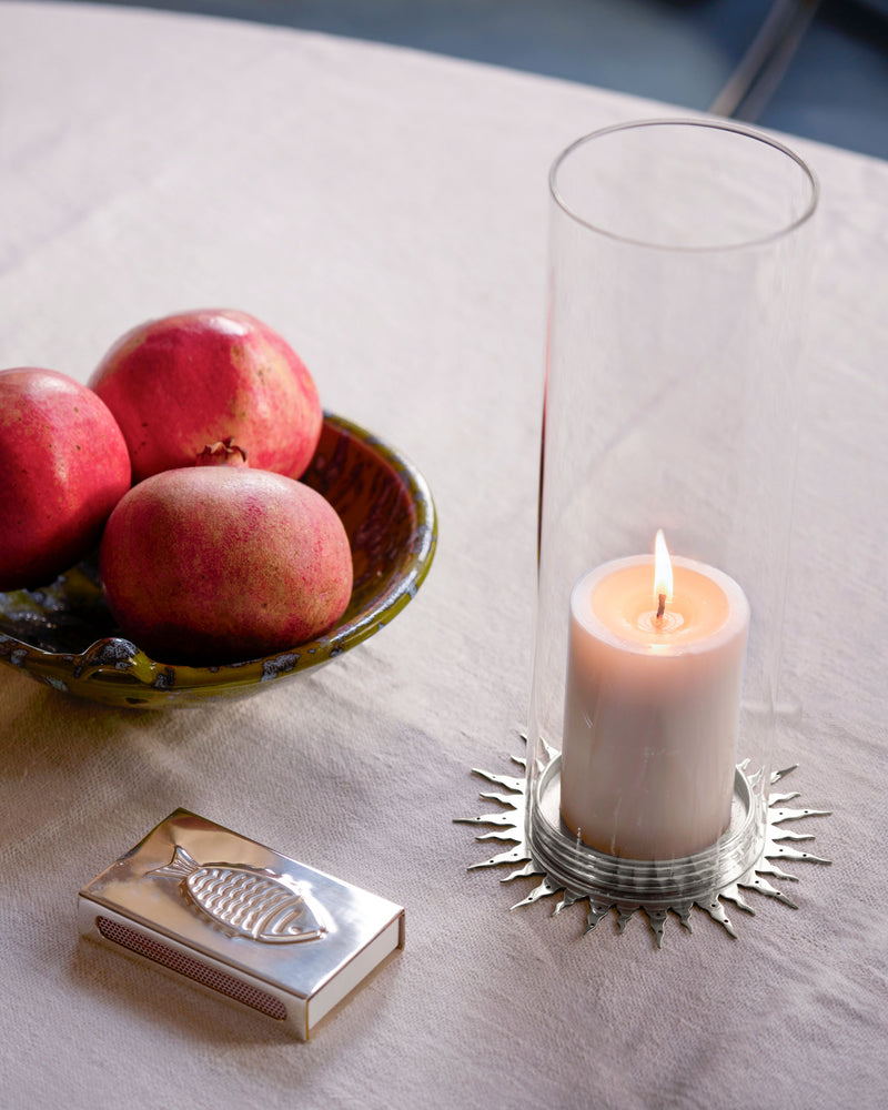 Sunburst Pillar Candle Holder, Nickel