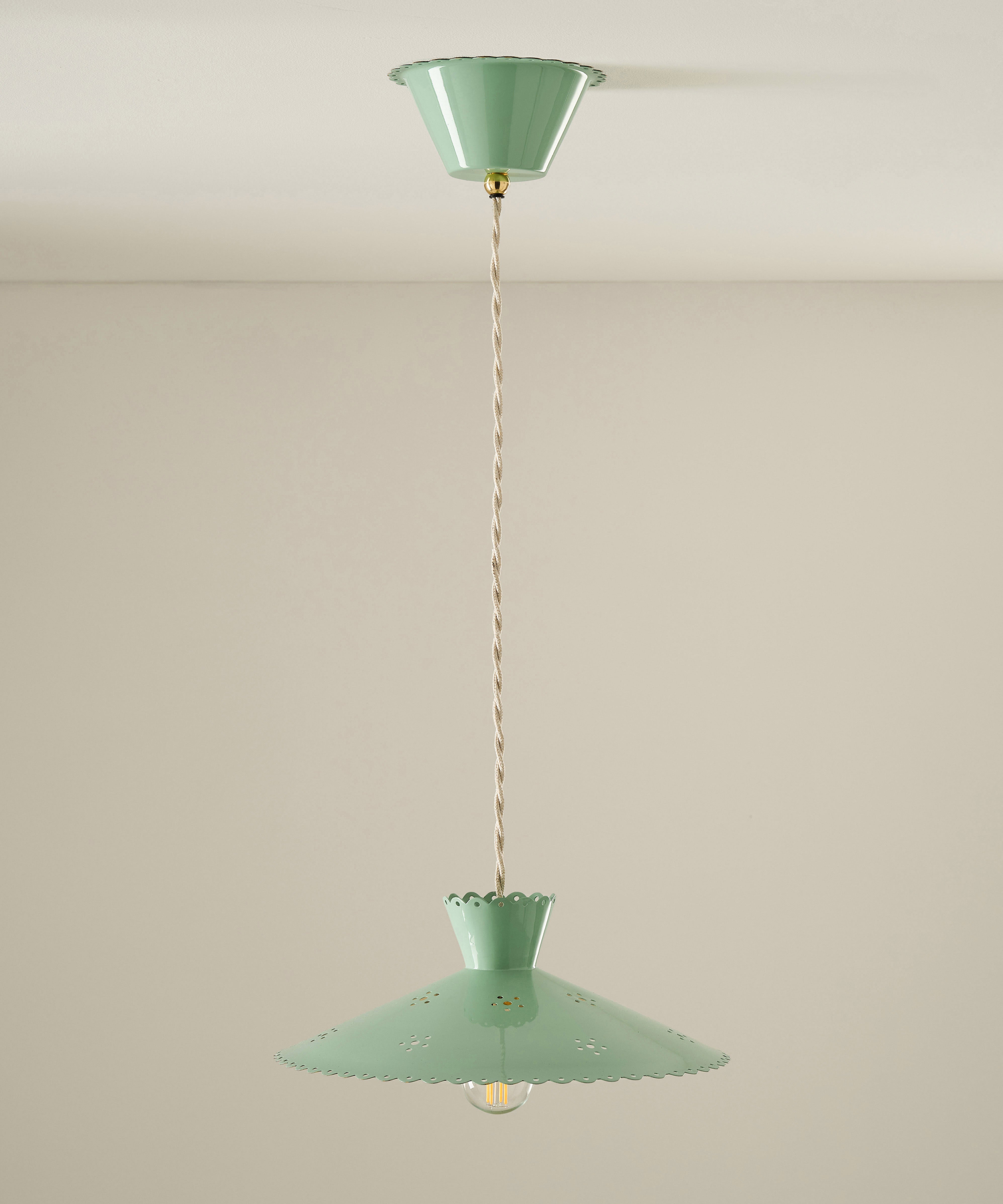 Floral Brass Pendant, Celadon
