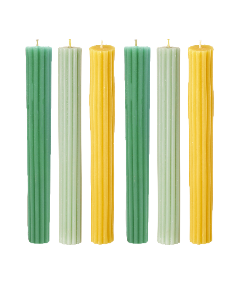 Ribbed Beeswax Candles Pack, Greens