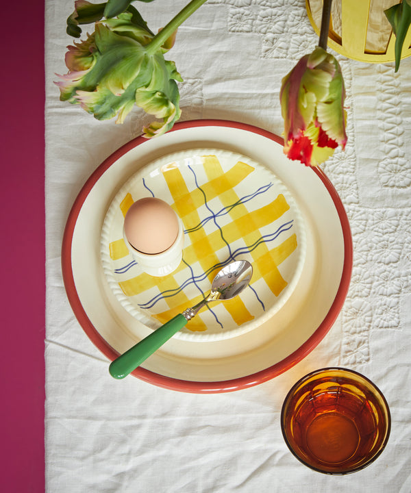 Egg Cup Plate, Yellow Tartan